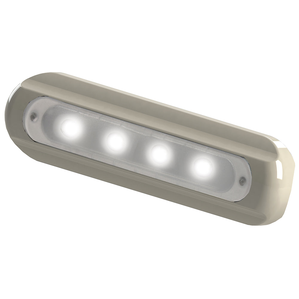 TACO Marine 4-LED flat-mount deck light with white polycarbonate housing and anodized aluminum heatsink