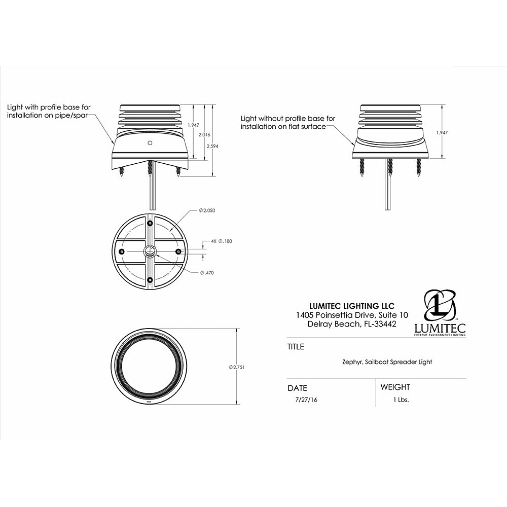 Lumitec Zephyr LED Spreader/Deck Light - Brushed White Base