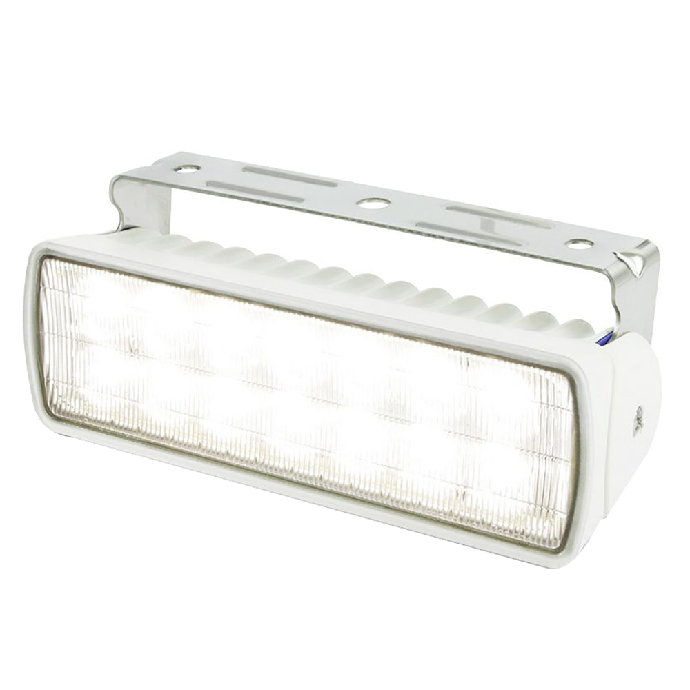Hella Marine Sea Hawk-XLR LED floodlight with white housing and polished stainless steel bracket
