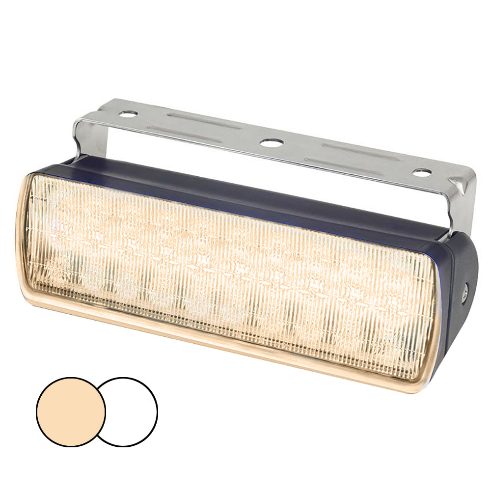 Hella Marine Sea Hawk XL Dual Color LED Floodlight warm white and white with black polymer housing and stainless bracket