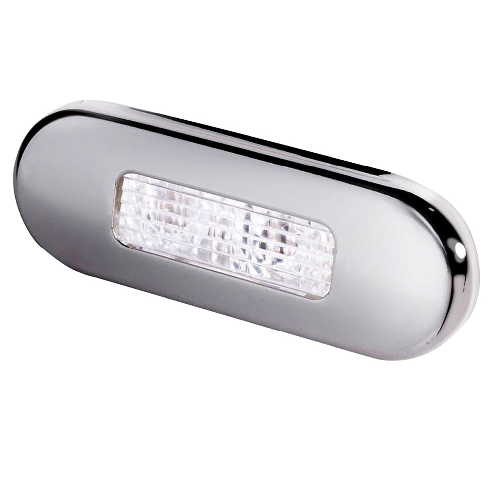 Hella Marine surface mount oblong LED courtesy lamp with stainless steel bezel and white LED