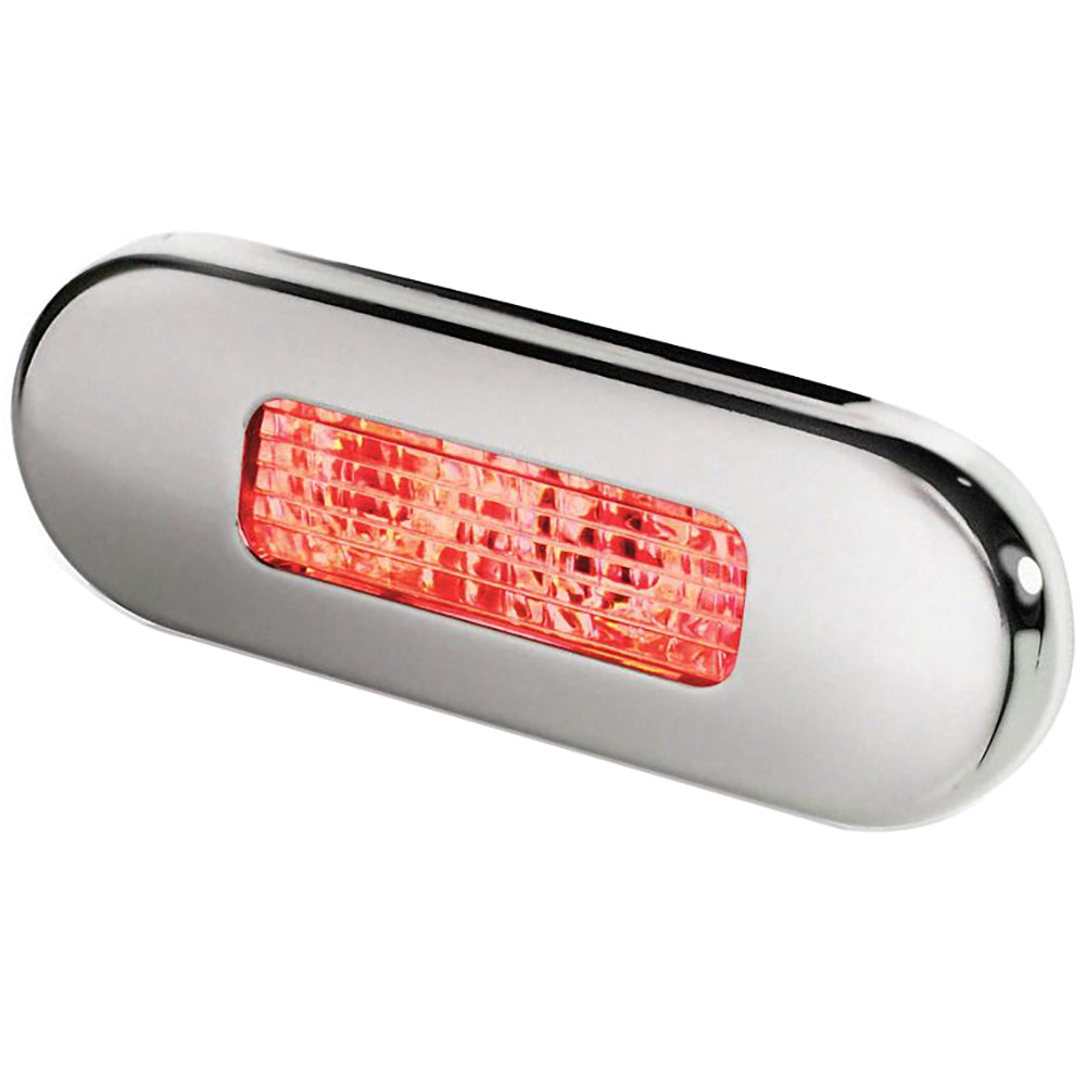 Hella Marine surface mount oblong red LED courtesy lamp with polished 316 stainless steel bezel