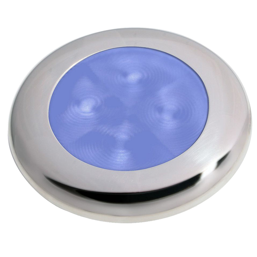 Hella Marine Slim Line Enhanced Brightness Blue LED Round Courtesy Lamp with stainless steel bezel