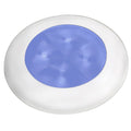 Hella Marine Slim Line Enhanced Brightness Round Courtesy Lamp with blue LED and white plastic bezel