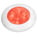 Hella Marine Slim Line Enhanced Brightness red LED round courtesy lamp with white plastic bezel and stainless steel mounting screws
