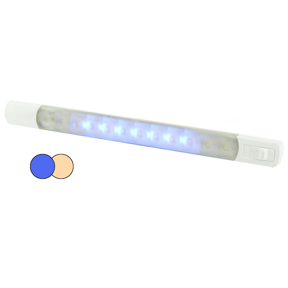 Hella Marine Surface Strip Light with warm white and blue LEDs and integrated waterproof switch