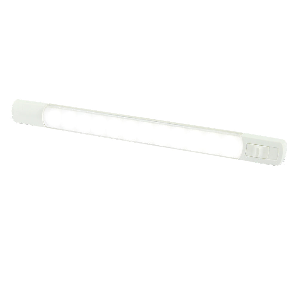 Hella Marine white LED surface strip light with integrated waterproof switch, low-profile surface mount, IP67 sealed