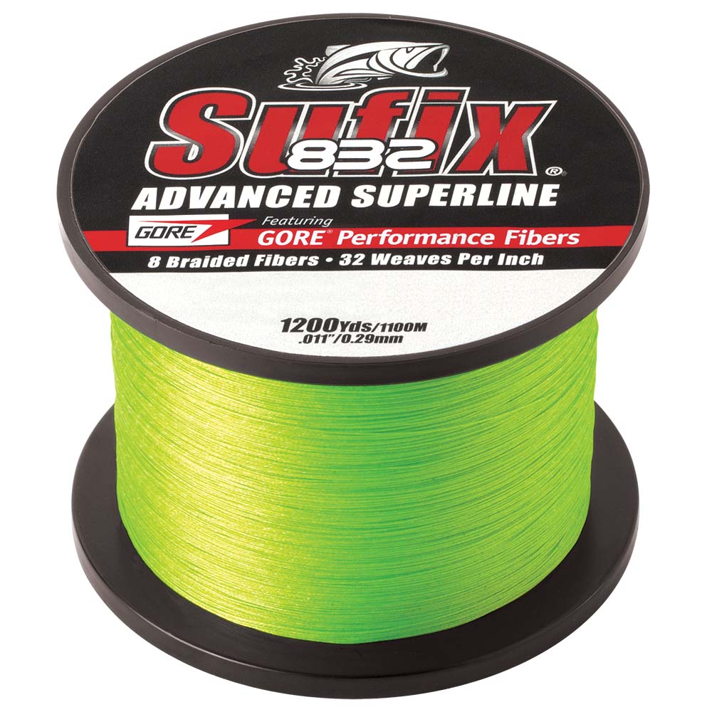 Sufix 832 Advanced Superline Braid Neon Lime 1200 yd spool with GORE Performance Fiber construction