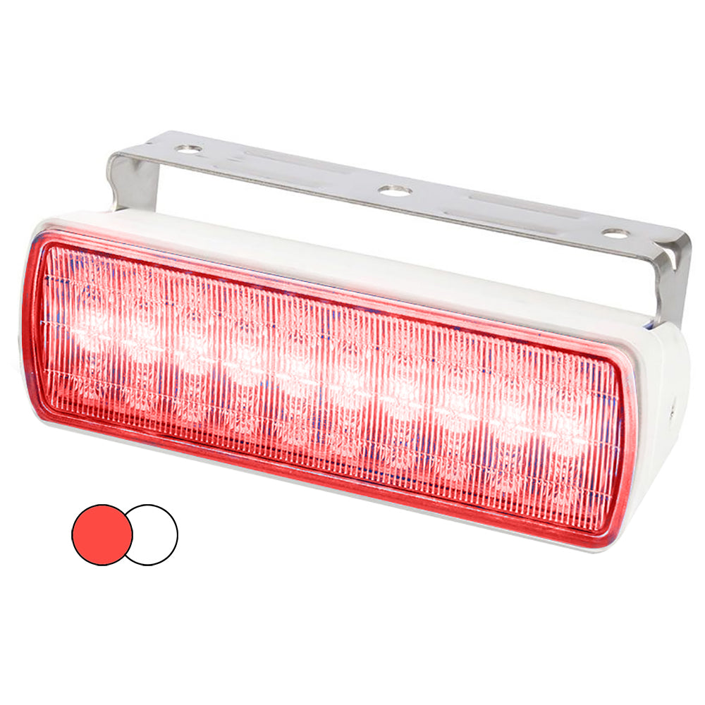 Hella Marine Sea Hawk XL Dual Color Red and White LED Floodlight with white polymer housing and 316 stainless steel bracket