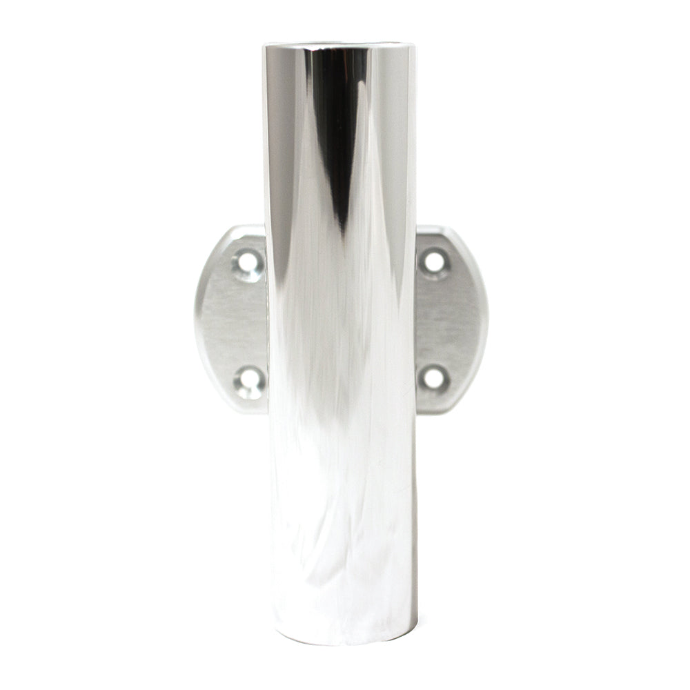 Tigress 8-1/2 inch straight side mount anodized aluminum transom or console rod holder with 4-hole brushed pad