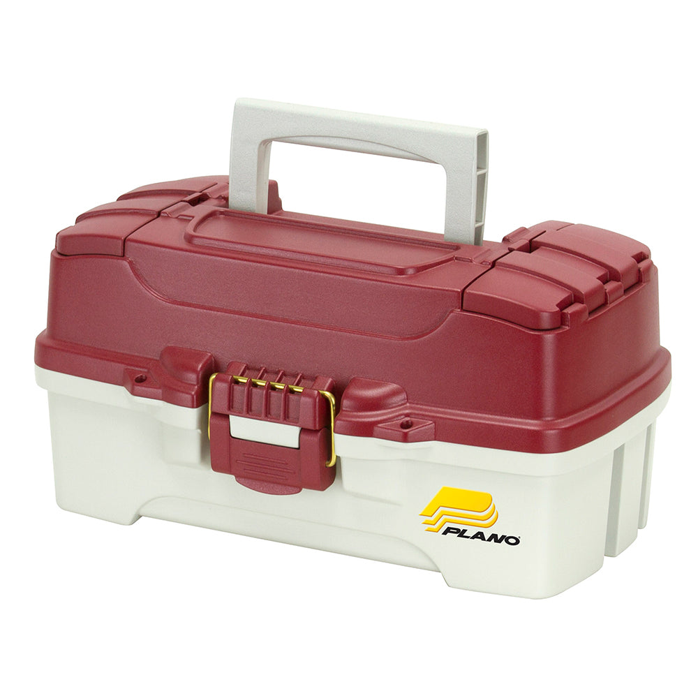 Plano 1-Tray Cantilever Tackle Box with Dual Top Access in Red Metallic and Off White, 14x8.25x8.125 inches