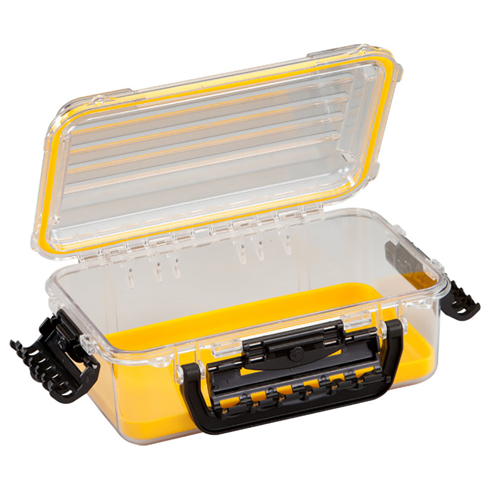 Plano 3600 waterproof polycarbonate storage box in yellow and clear with cam-action latches and DriLoc O-ring seal