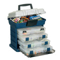 Plano 4-BY 3600 StowAway Rack System in blue and silver holding four 3600-series utility boxes