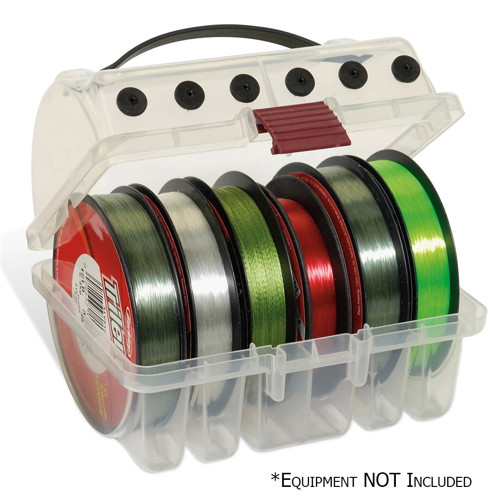 Plano ProLatch 1084 clear fishing line spool box holding 6 spools with ProLatch closure and carry handle