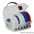 Plano ProLatch® Leader Spool Box holding 6 leader spools with transparent lid and carry handle