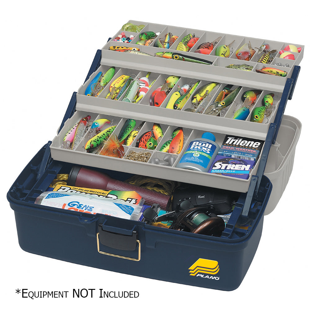 Plano XL Three-Tray Fixed Compartment Tackle Box in Blue and Silver, 19.25x10x9.75 inches