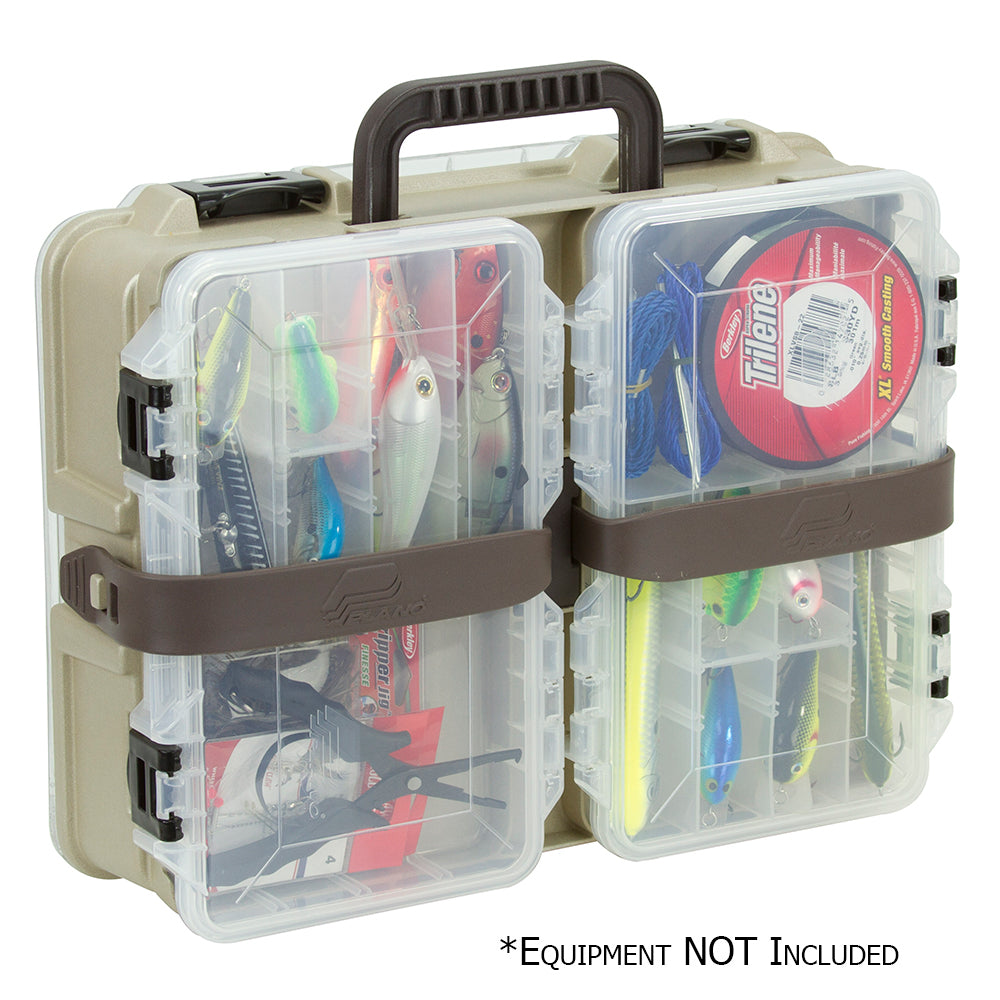 Plano Flex 'N Go Satchel 3600 double-sided tackle bag in Sandstone with two StowAway utility boxes