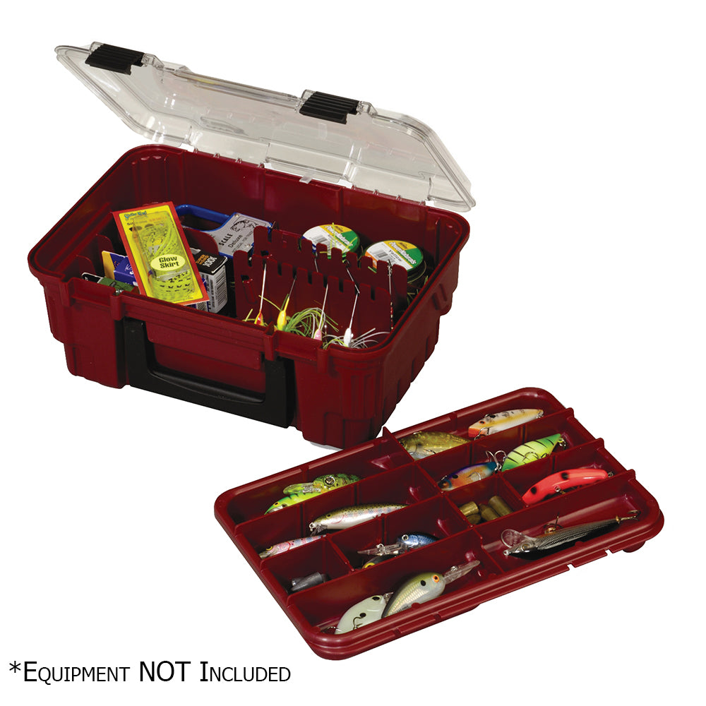 Plano Magnum Satchel with lift-out tray and two removable bait racks in maroon