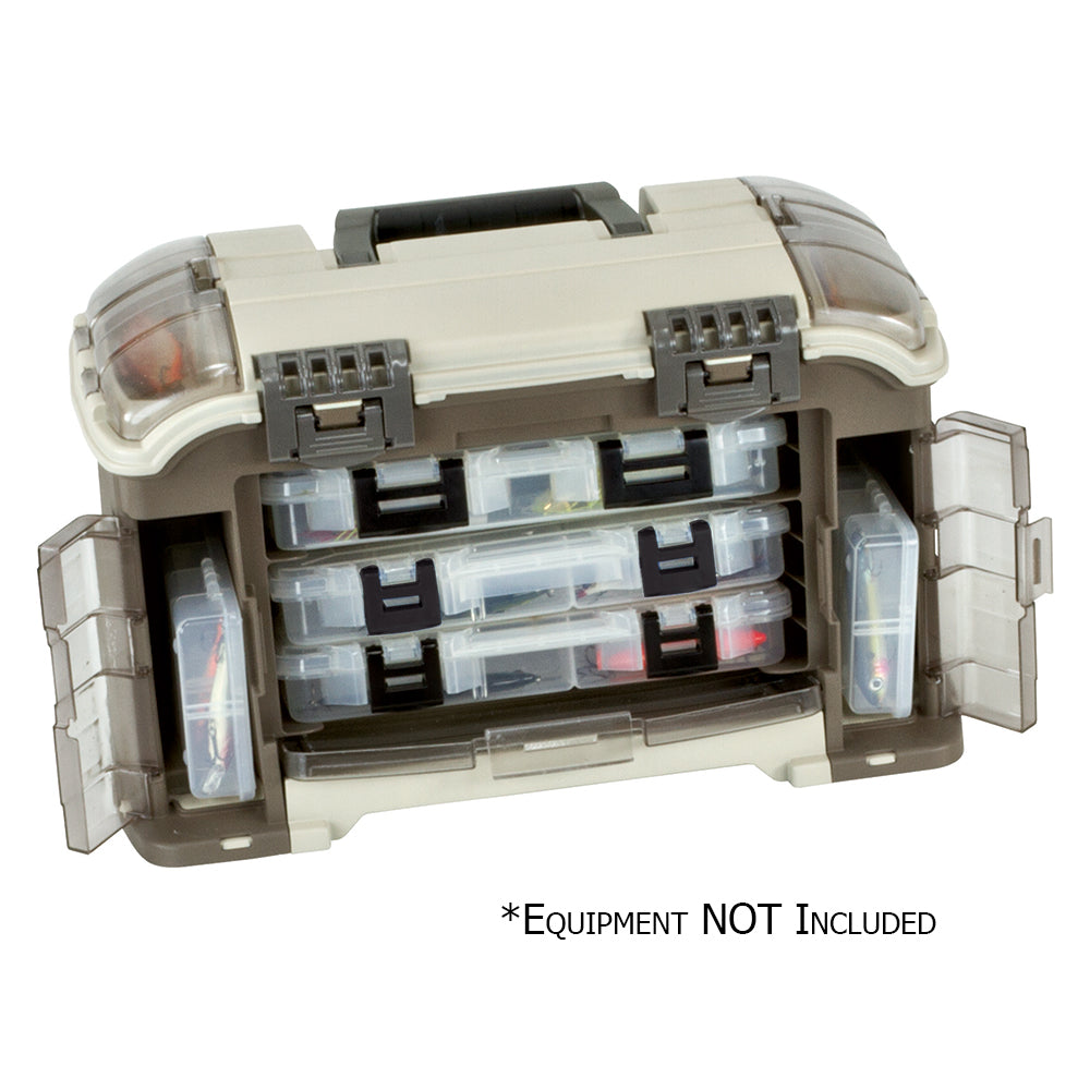 Plano Guide Series Angled Tackle System 3600 sandstone tackle box with angled utility box compartments