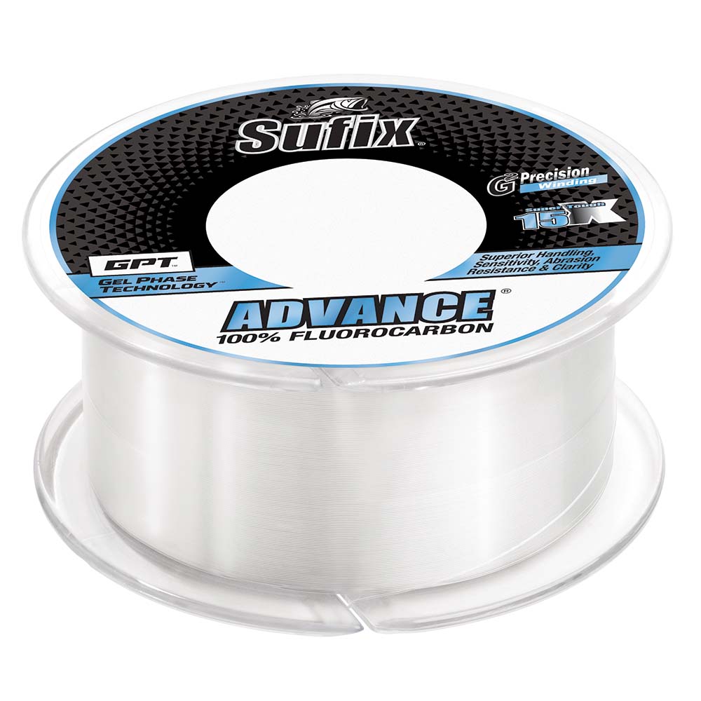 Sufix Advance Fluorocarbon fishing line spool in clear, 200 yards