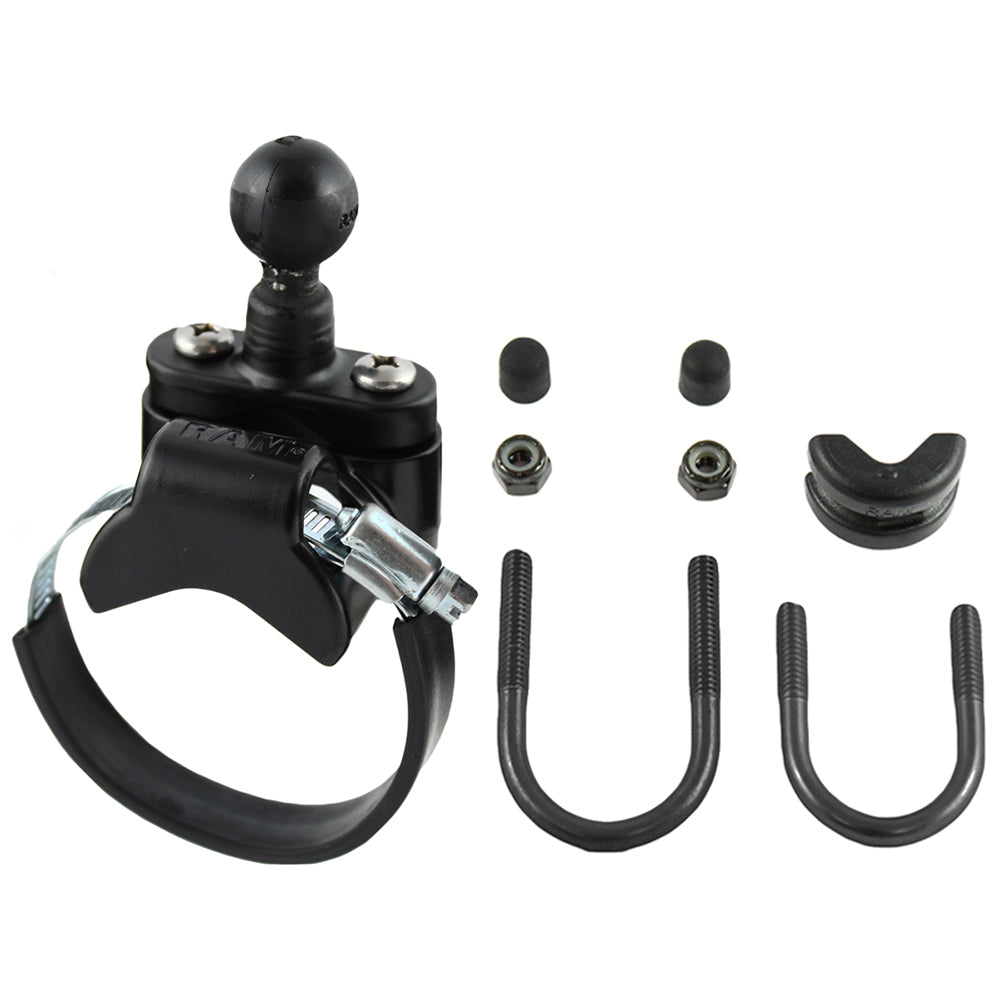 RAM Mount Rail Base w/Zinc Coated U-Bolt, ATV/UTV Strap & 1" Ball for Rails to 3.15" in Diameter