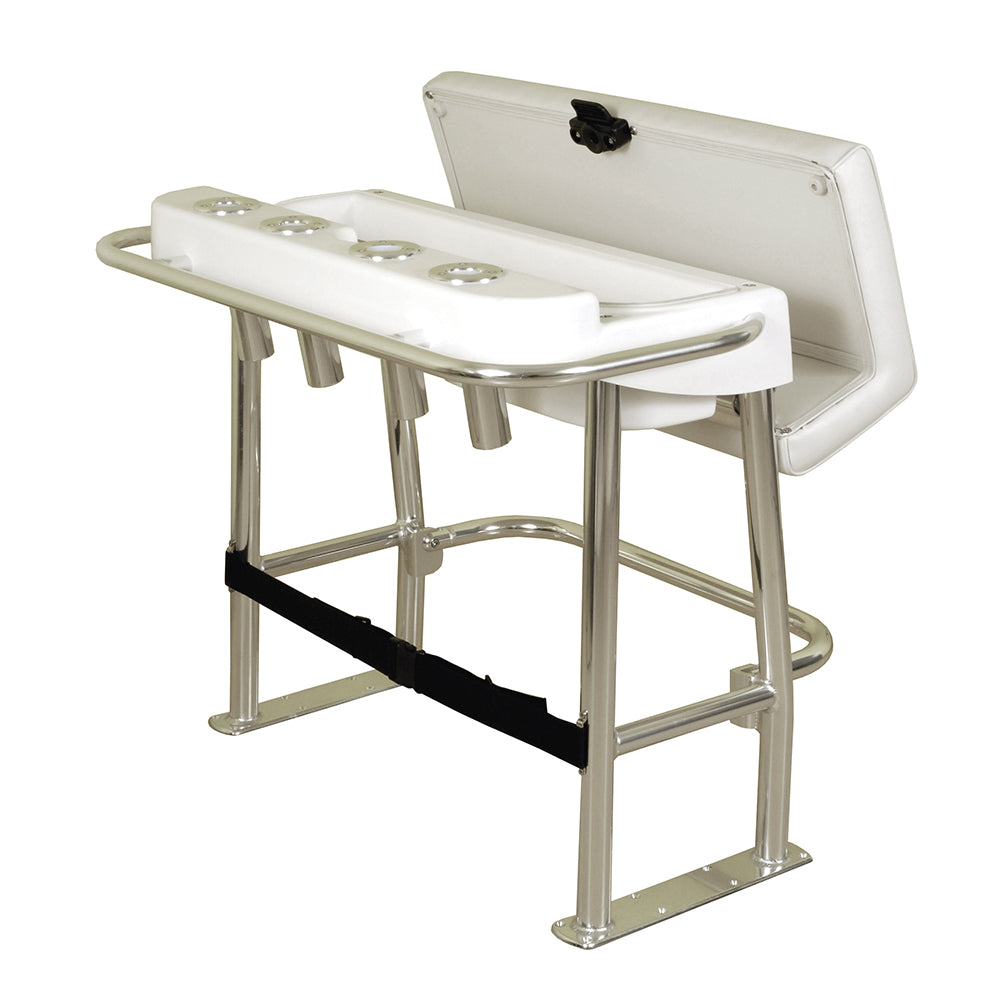 TACO Marine Neptune Premium Leaning Post with anodized aluminum frame, fiberglass deck, and four flush-mounted rod holders for center console boats