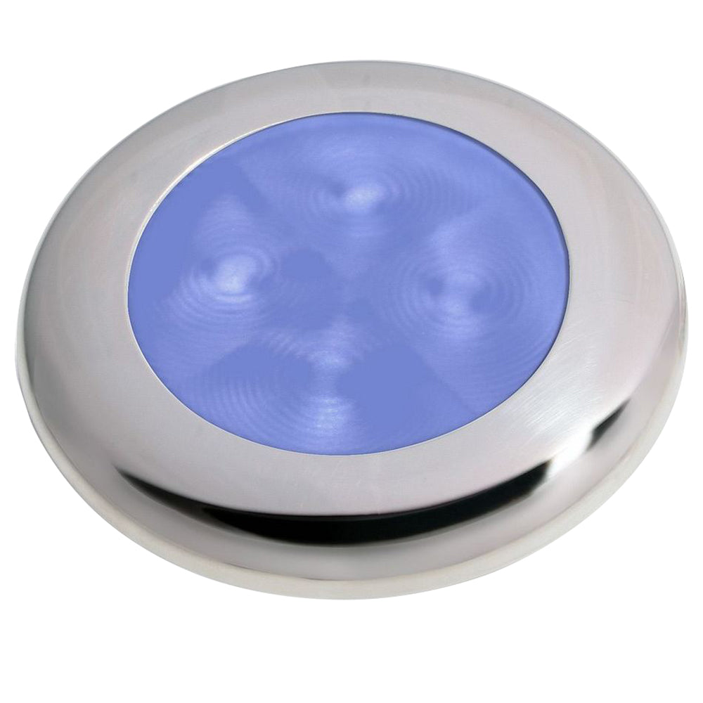 Hella Marine polished stainless steel rim blue LED courtesy lamp, IP 67 sealed, 12V 24V marine interior light