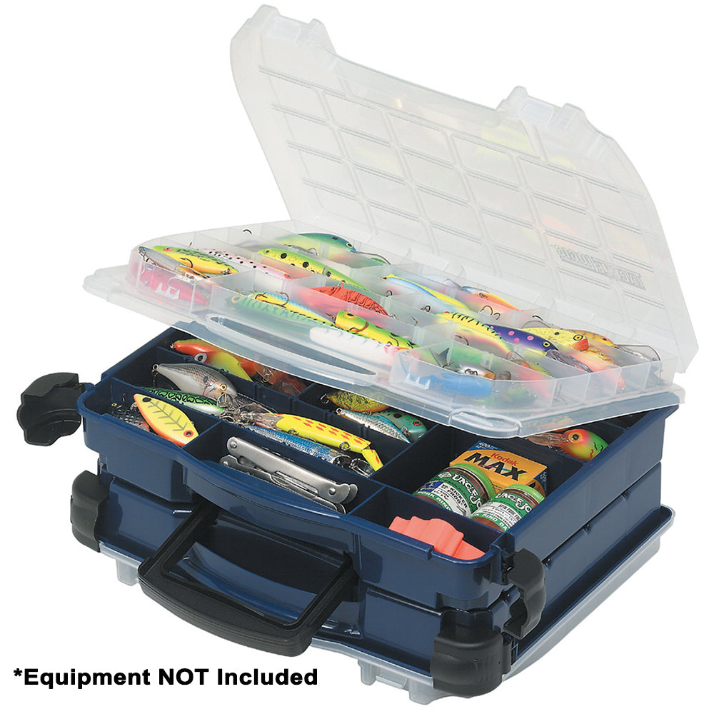 Plano Lockjaw Double Satchel Blue double-sided tackle organizer with LockJaw latches and retractable handle