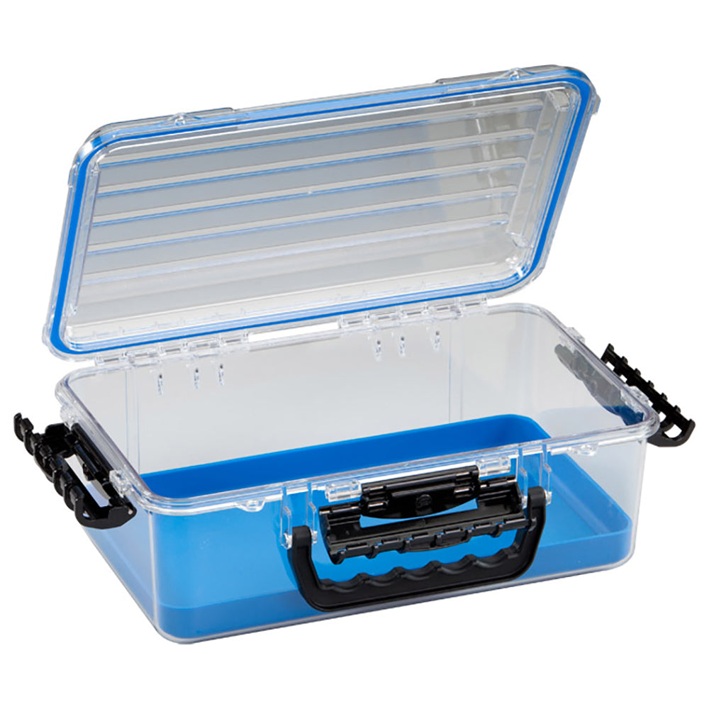 Plano Guide Series Waterproof Case 3700 in blue and clear with Dri-Loc O-ring seal and cam-action latches