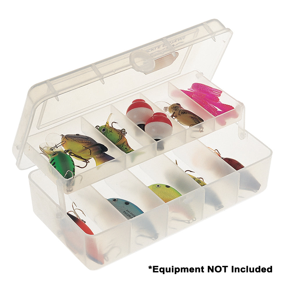 Plano One-Tray Tackle Organizer Small in clear with 10 fixed compartments and cantilevered tray