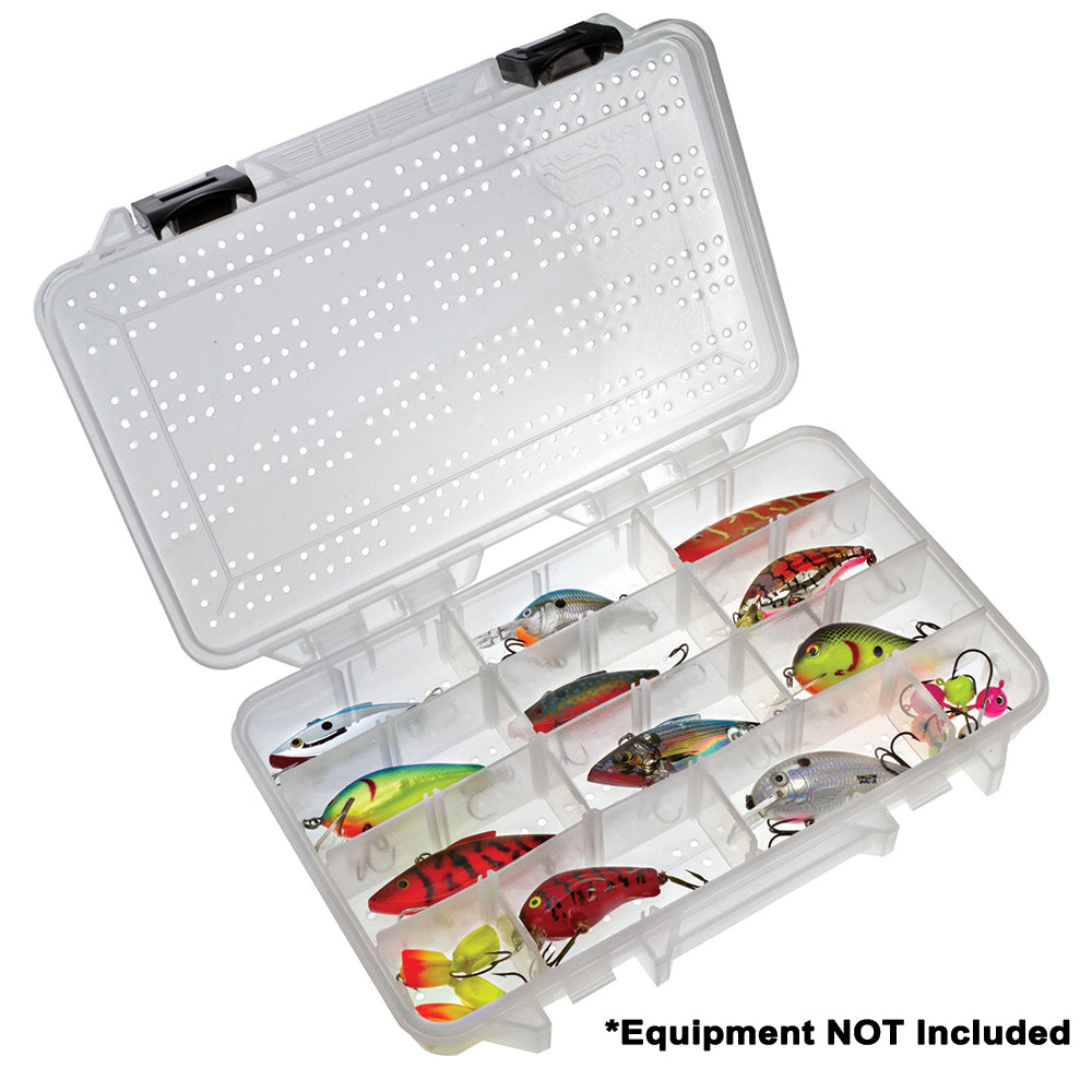 Plano Hydro-Flo Stowaway 3600 clear tackle storage tray with adjustable compartments