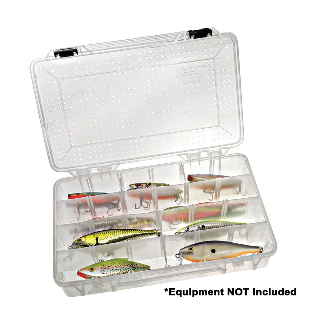 Plano Deep Hydro-Flo Stowaway 3700 Clear tackle tray with adjustable compartments and Hydro-Flo drying holes