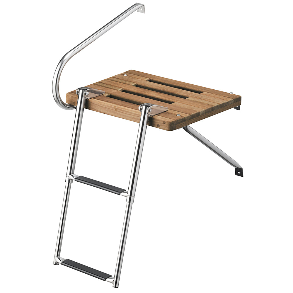 Whitecap teak swim platform with 2-step telescoping ladder for outboard motor boats, 304 stainless steel hardware