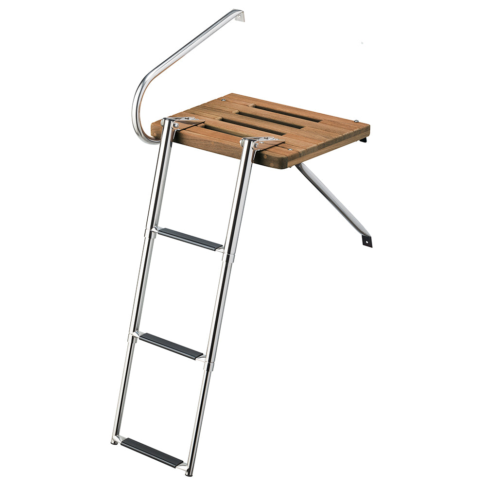 Whitecap teak swim platform with 3-step telescoping ladder for outboard motor boats, 304 stainless steel hardware