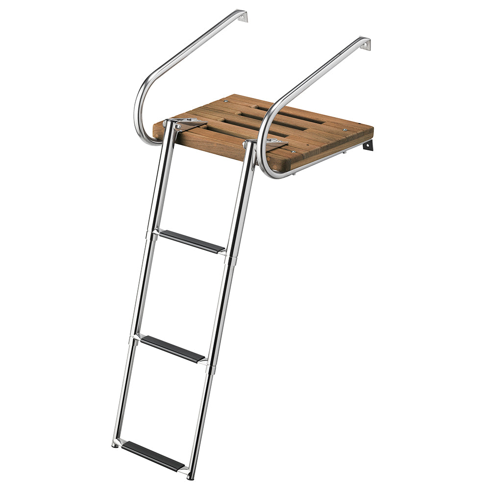 Whitecap teak swim platform with 3-step telescoping ladder for inboard outboard boats, 18-inch wide, 304 stainless steel hardware