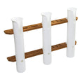 Whitecap teak 3-rod tournament storage rack with white polypropylene tubes and knife and plier holders