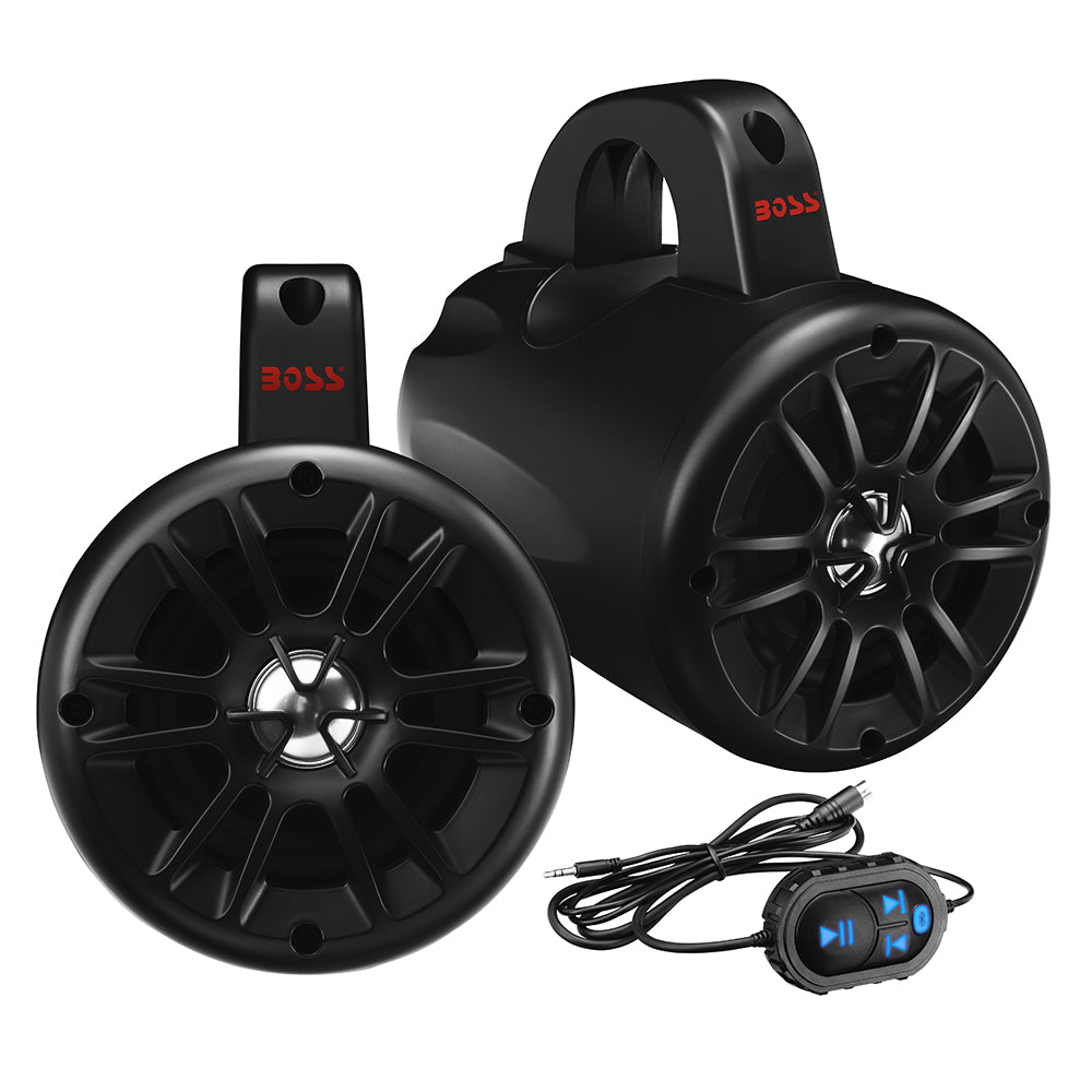 Boss Audio BM40AMPBT 4-inch matte black amplified Bluetooth wake tower speakers, pair