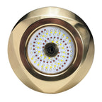 Lumitec SeaBlaze Typhoon underwater bronze thru-hull LED light showing White/Blue and RGBW Spectrum variants