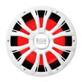 Boss Audio MRGB10W 10-inch white marine subwoofer with RGB lighting and wireless remote