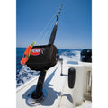 PENN black neoprene conventional reel cover with Velcro closure and lug cut-out slots