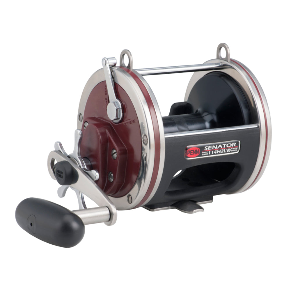 PENN 114H2LW Special Senator star drag reel in black and red, right-hand retrieve