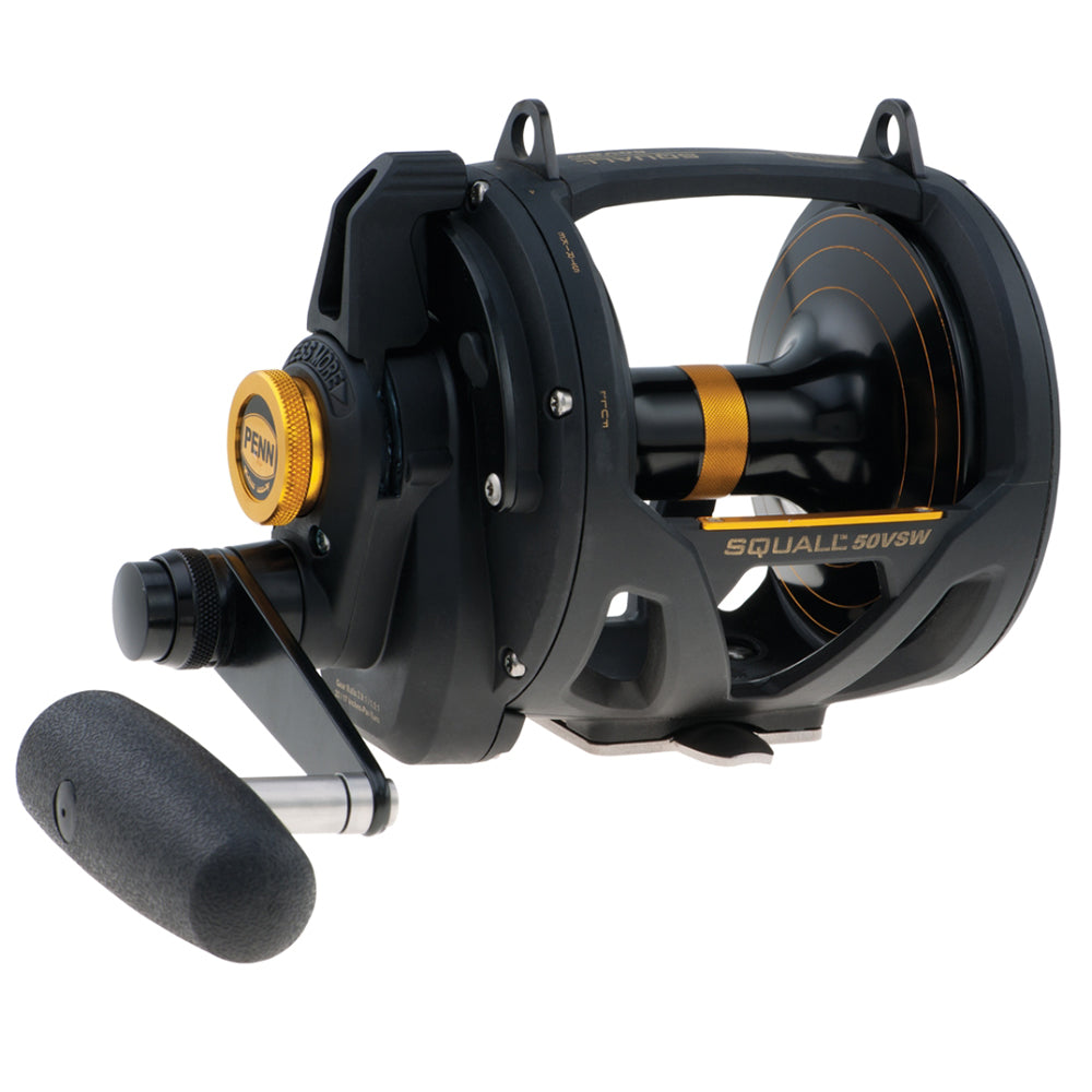 PENN SQL50VSW Squall Lever Drag 2-Speed Conventional Reel in black and gold, IGFA50 size
