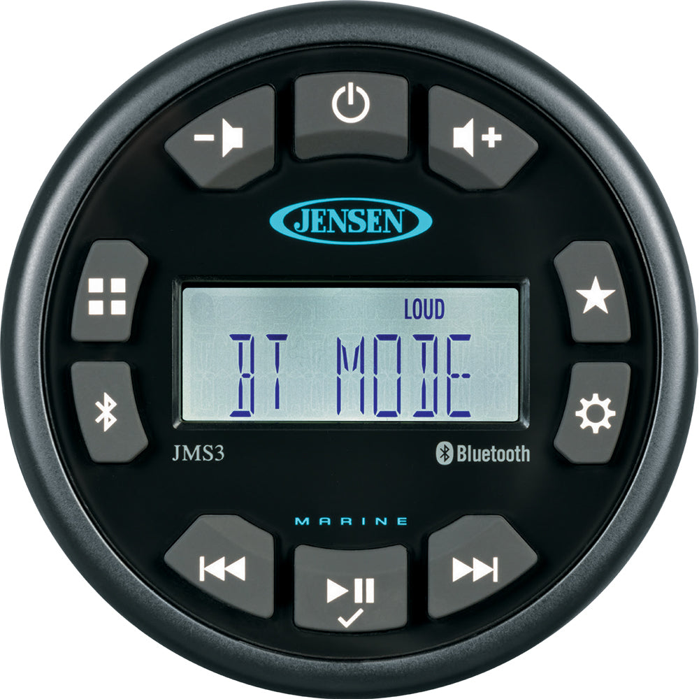 Jensen JMS3RTL single-zone marine stereo head unit with AM/FM and Bluetooth