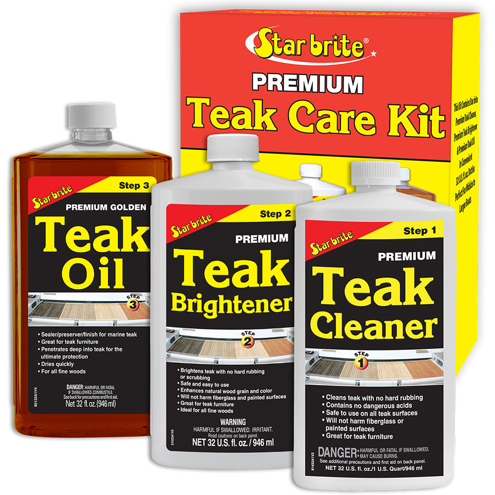 Star brite Premium Teak Care Kit 32 oz with Cleaner, Brightener, and Teak Oil