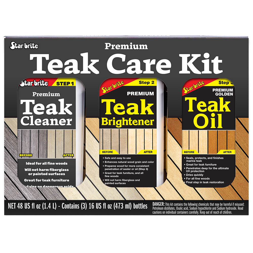 Star brite Premium Teak Care Kit 16 oz with Teak Cleaner, Brightener, and Teak Oil