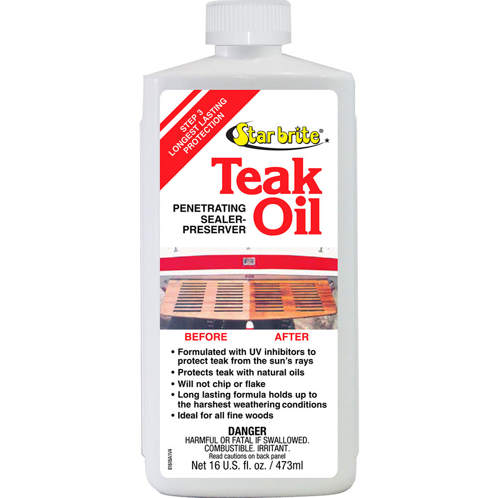 Star brite Teak Oil 16 oz bottle with UV inhibitors for boats and outdoor wood surfaces