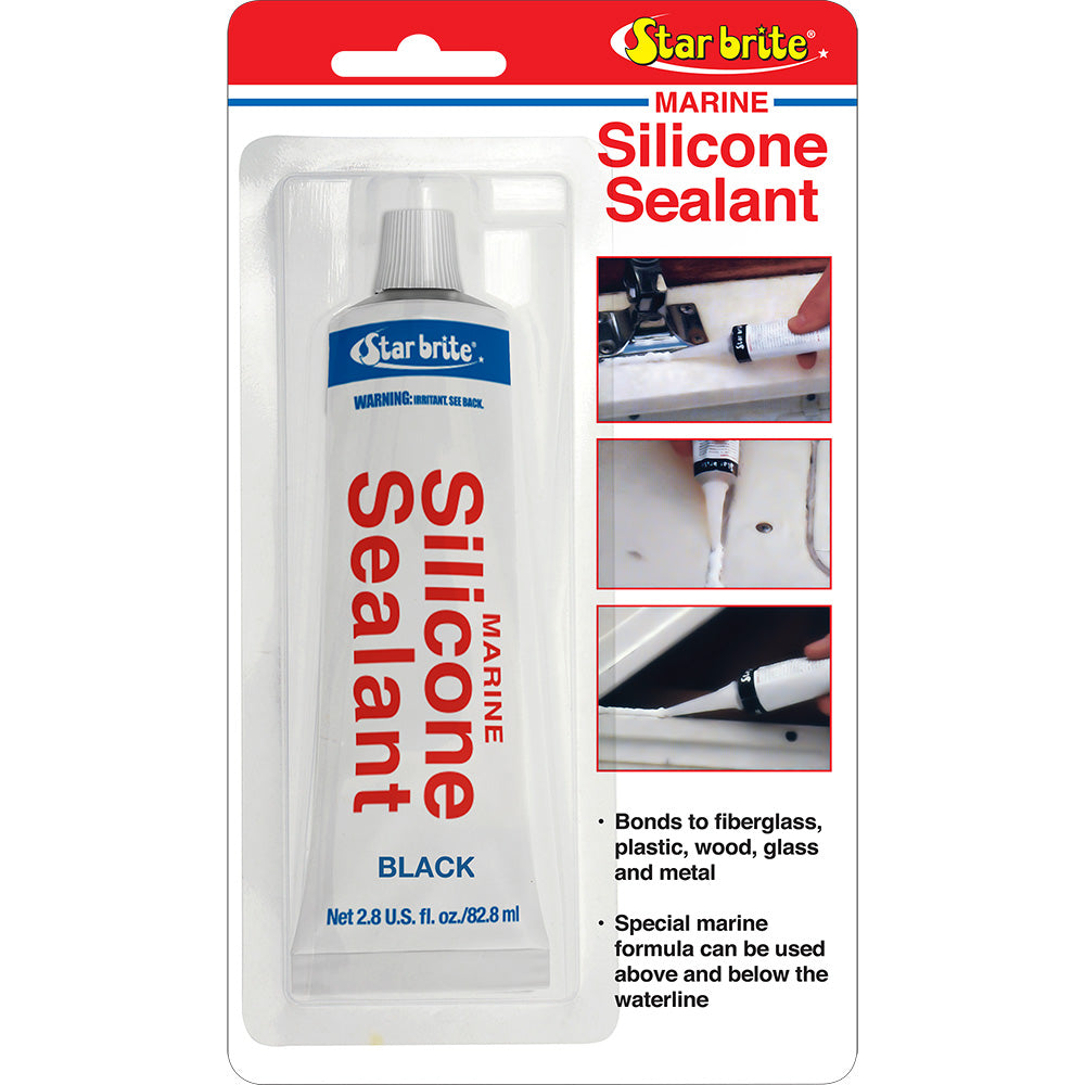 Star brite Marine Silicone Sealant black 2.8 oz tube for above and below waterline use