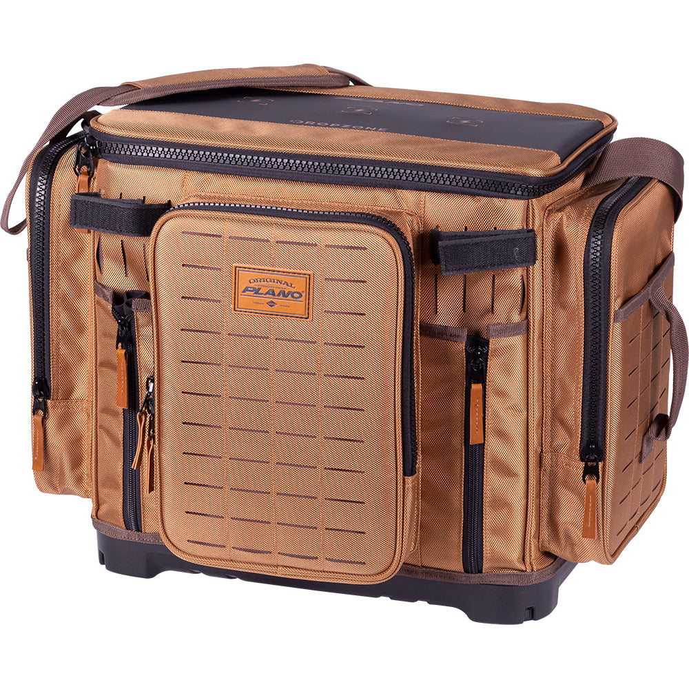 Plano Guide Series 3700 Extra Large Tackle Bag Tan Brown with Utili-Tackle Rail System and StowAway Utility Boxes