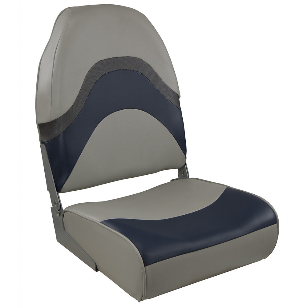 Springfield Premium Wave Folding Boat Seat in Grey/Blue with Meteor Stripe