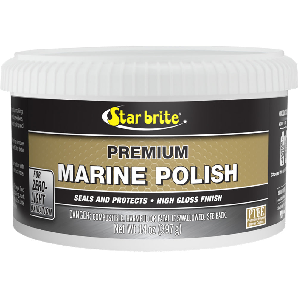 Star brite Premium Marine Polish 14 oz bottle with UV protection for fiberglass and painted boat surfaces